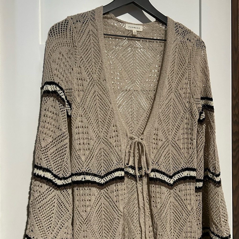 Promesa Diamond Days Striped Crochet Duster Cardigan Size Small View 4